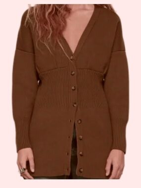 Zara Button-Front Ribbed-Waist Cardigan Dress